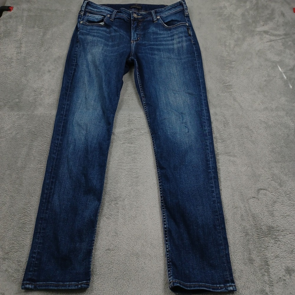 Silver Jeans Jeans Womens 32 Blue Denim Avery Slim Pockets Distressed Modern